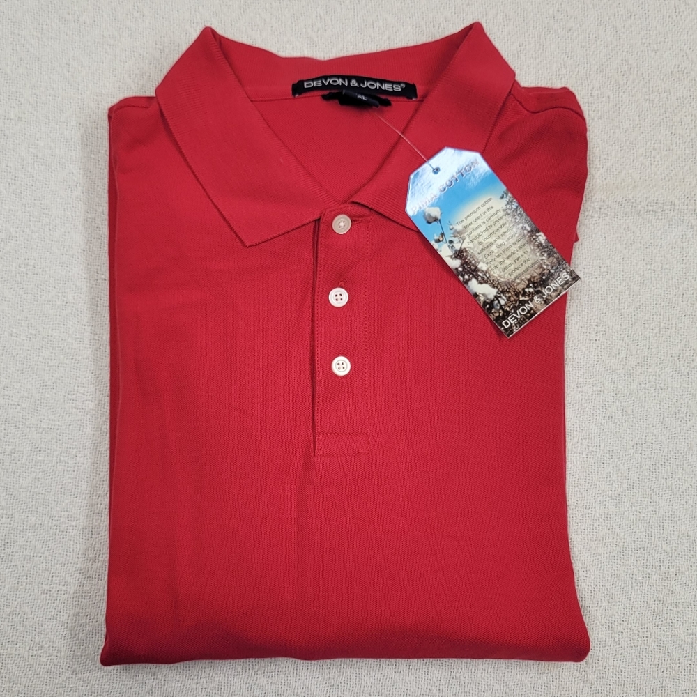 NWT Men's Devon & Jones 100% Pima Cotton  Long Sleeve Polo Shirt